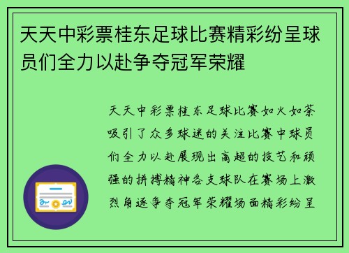 天天中彩票桂东足球比赛精彩纷呈球员们全力以赴争夺冠军荣耀