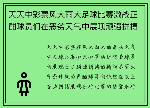 天天中彩票风大雨大足球比赛激战正酣球员们在恶劣天气中展现顽强拼搏精神